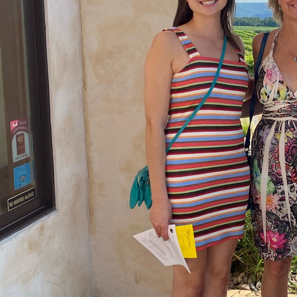 Tube dress, Forever 21, Medium, multicolor (red, blue, green, orange) stripes.